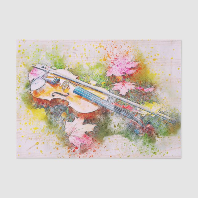 Seda Papel de Decoupage Tecido com Música de Violino em (Frente )