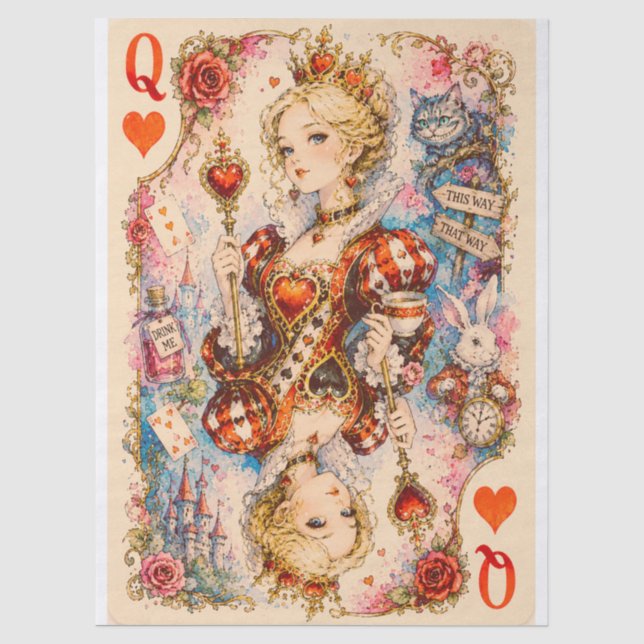Seda Papel de Decoupage Tecido Rainha de Copas Inspirad (Frente )
