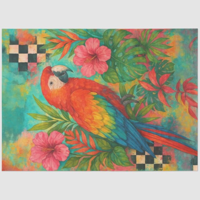 Seda Papel de Decoupage Tropical Macaw - Papagaio Escar (Frente )