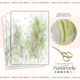 Seda Papel de Decoupage Verde Elegante Abstrato