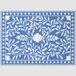 Seda Papel de Decoupagem com Relevo de Osso Azul Brilha