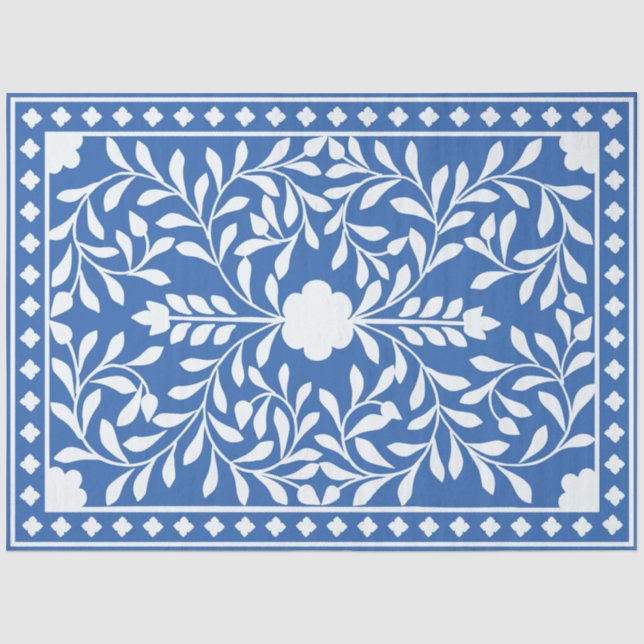 Seda Papel de Decoupagem com Relevo de Osso Azul Brilha (Frente )