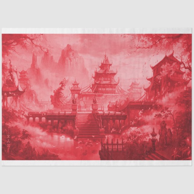 Seda Papel de dissociação asiático Red Pagoda (Frente )