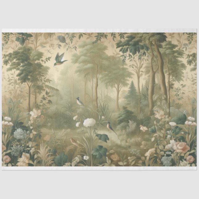 Seda Papel de dissociação Botânico, Pássaros, Floresta (Frente )