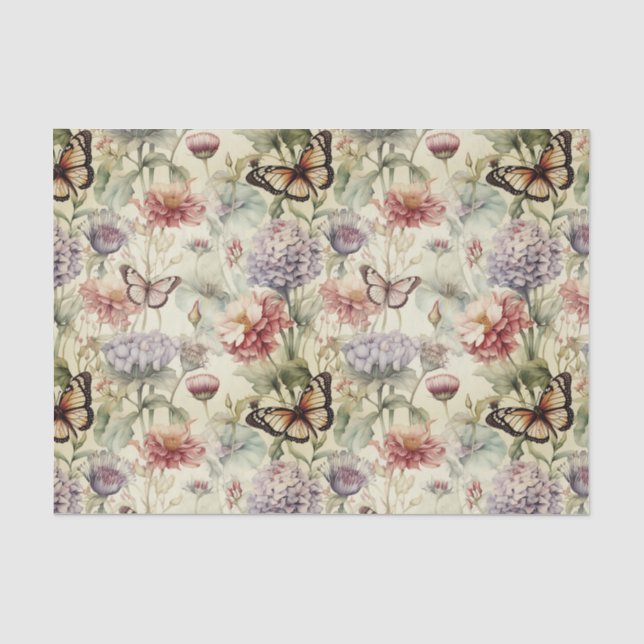Seda Papel de dissociação das borboletas e flores (Frente )