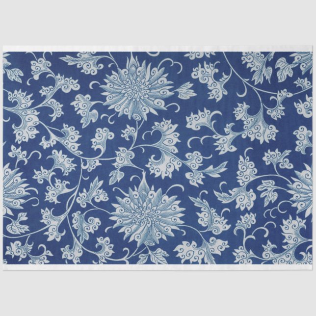 Seda Papel de dissociação floral azul e branco (Frente )