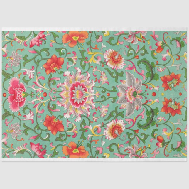 Seda Papel de dissociação floral de turquesa, bonito (Frente )