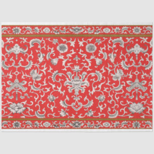 Seda Papel de dissociação floral vermelho, cinza e bran