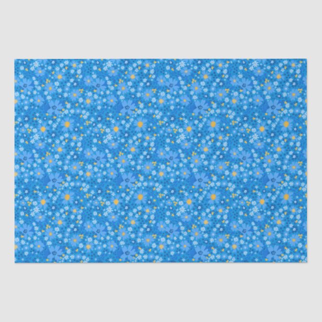 Seda Papel de embalagem design de flor de aquarela azul (Frente )