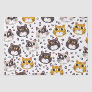 Seda Papel de embrulho com padrão de gatos e pegadas