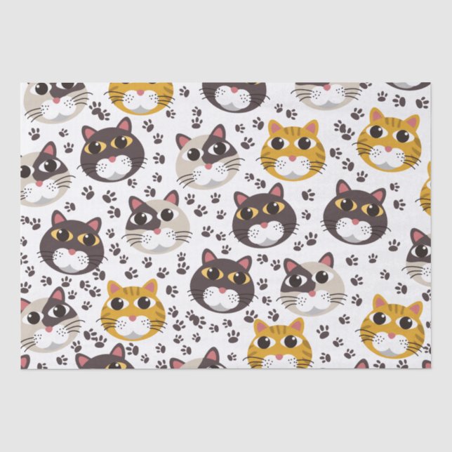 Seda Papel de embrulho com padrão de gatos e pegadas (Frente )