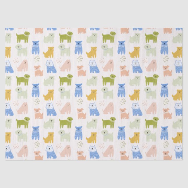 Seda Papel de embrulho de cachorros em cores vibrantes  (Frente )