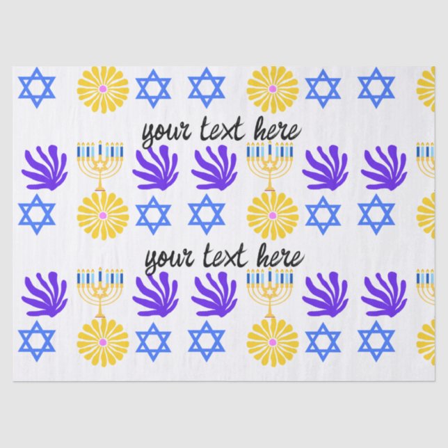 Seda Papel de embrulho do Hanukkah – Menorá, Estrela de (Frente )