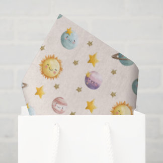 Seda Papel de Embrulho Espacial Fofo com Planetas e Est