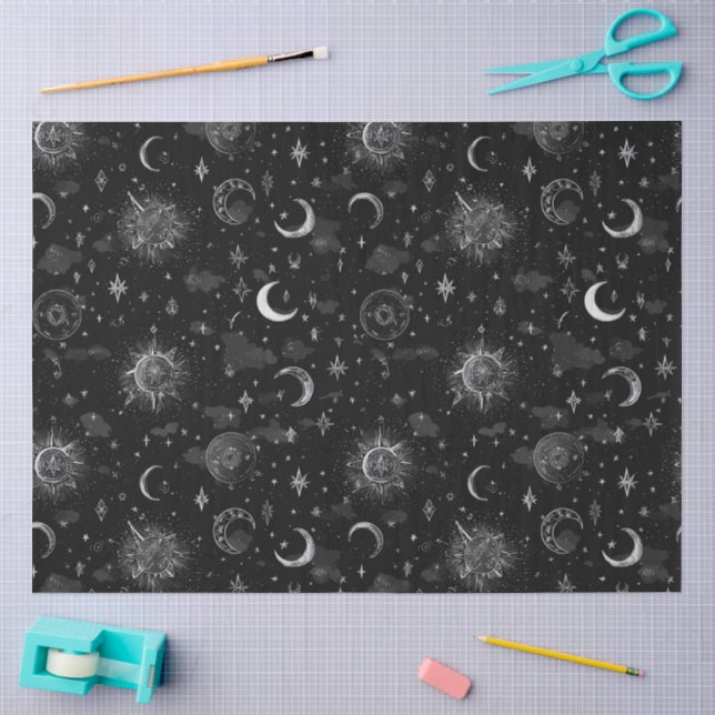 Seda Papel de embrulho Luas e Estrelas Celestiais Monoc (Arte )
