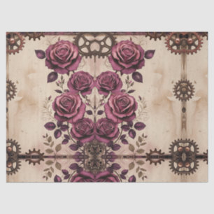 Seda Papel de embrulho Steampunk Plum Roses & Gears
