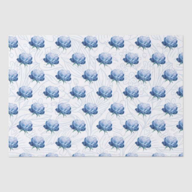 Seda Papel de enrolamento Botânico de pénia azul Elegan (Frente )