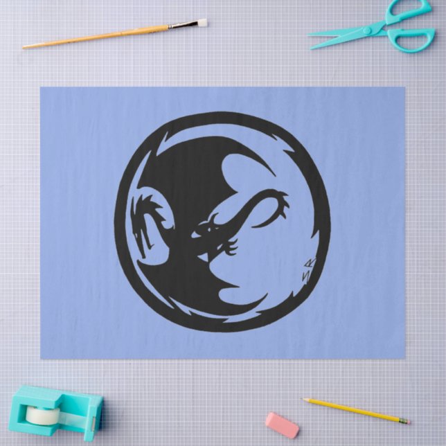 Seda Papel de lenço azul do Dragão preto grande (Arte )