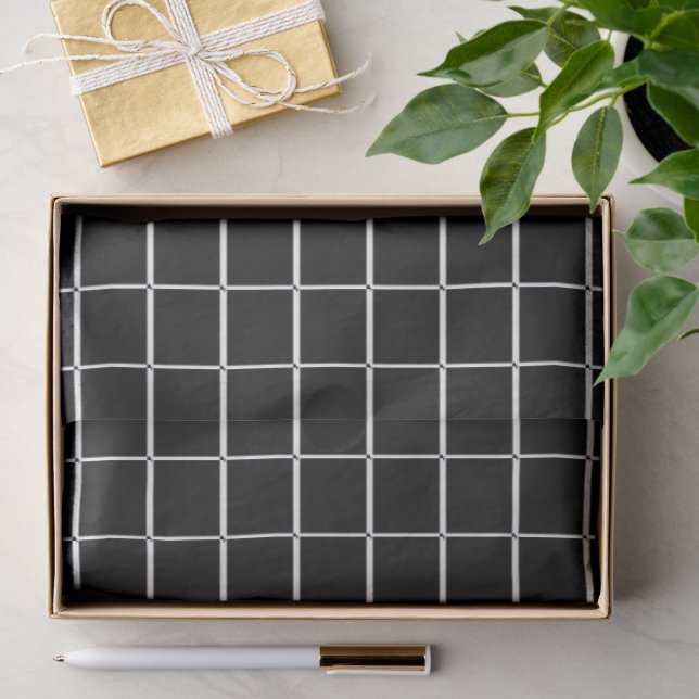 Seda Papel de lenço branco preto em grade (Presente)
