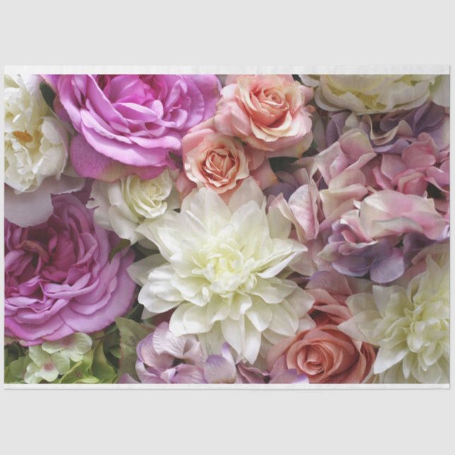 Seda Papel de lenços vermelhos com dália e rosas (Frente )