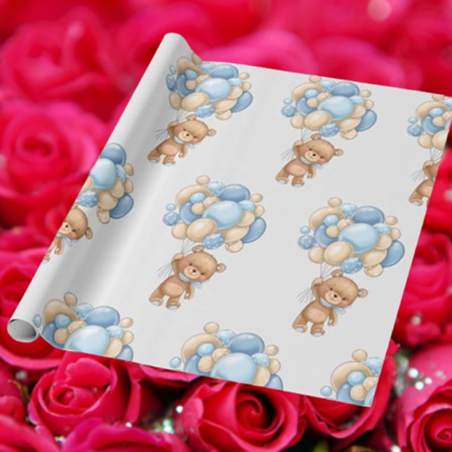 Seda Papel de ondulação de guincho com bear Balloon (Wrap your gifts with love using Bear Balloon Boy Cute Wrapping Paper. )