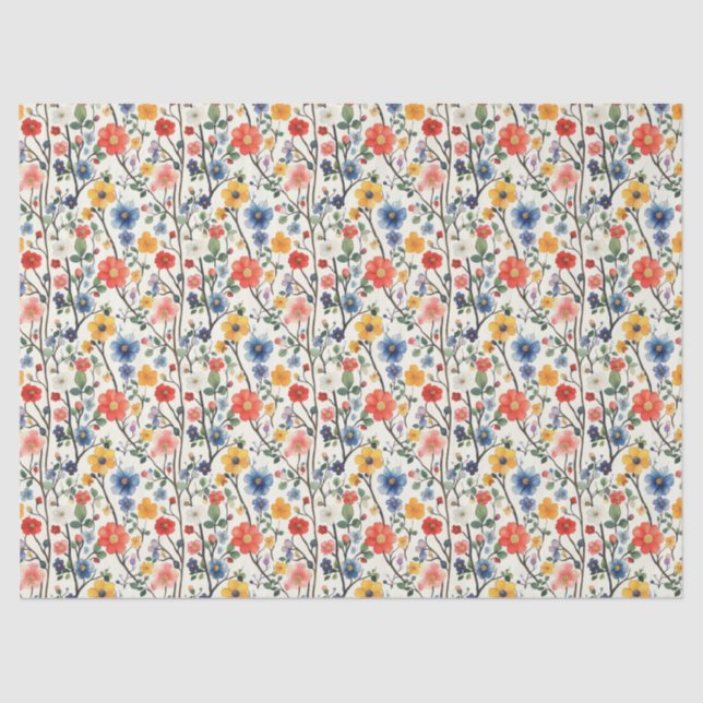 Seda Papel de Padrão Floral Colorido (Frente )