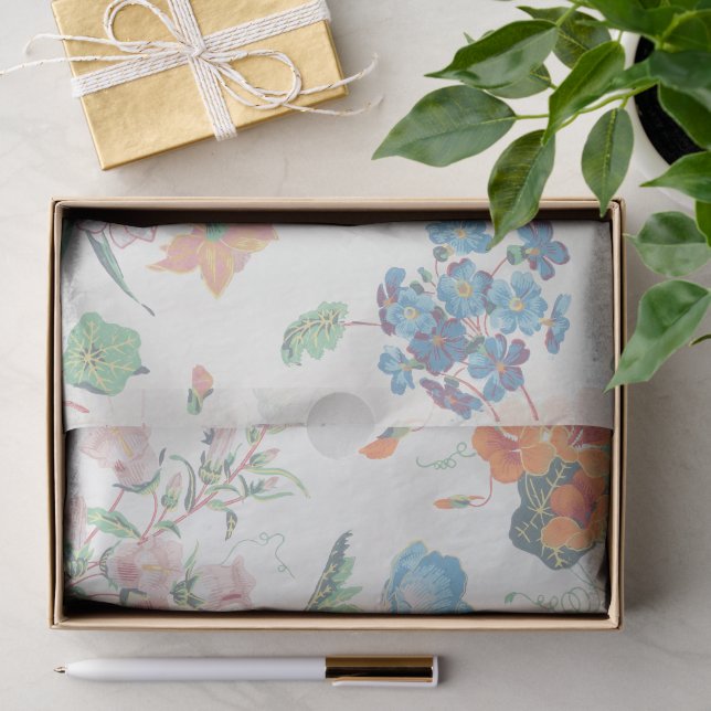 Seda Papel de parede antigo floral França 1830 (Presente)