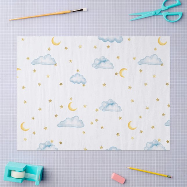 Seda Papel de Parede de Berçário Lua Estrelas e Nuvens  (Arte )