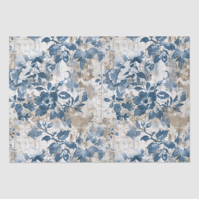 Seda Papel de parede flexível desbotado - Azul e Branco (Frente )