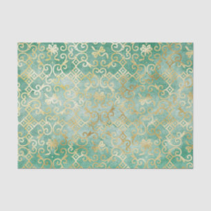 Seda Papel de parede verde e Dourado Damasco