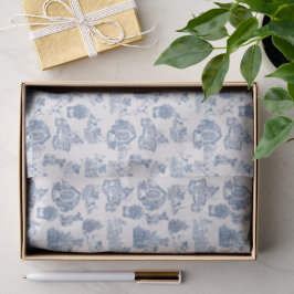Seda Papel de Presente Azul com Toile Francesa do Jack 