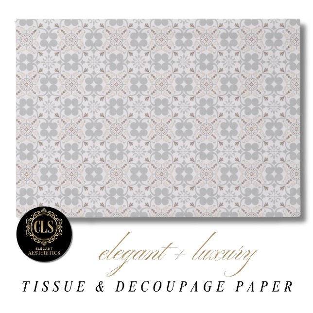 Seda Papel de Presente com Padrão de Azulejo Espanhol C (Tissue Paper - Gray Spanish Tile Pattern)