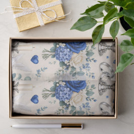 Seda Papel de Presente de Casamento Floral Dourado Azul