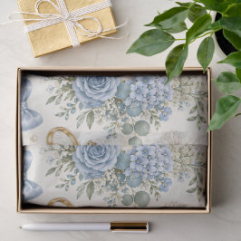 Seda Papel de Presente de Noiva com Flores em Azul Poei