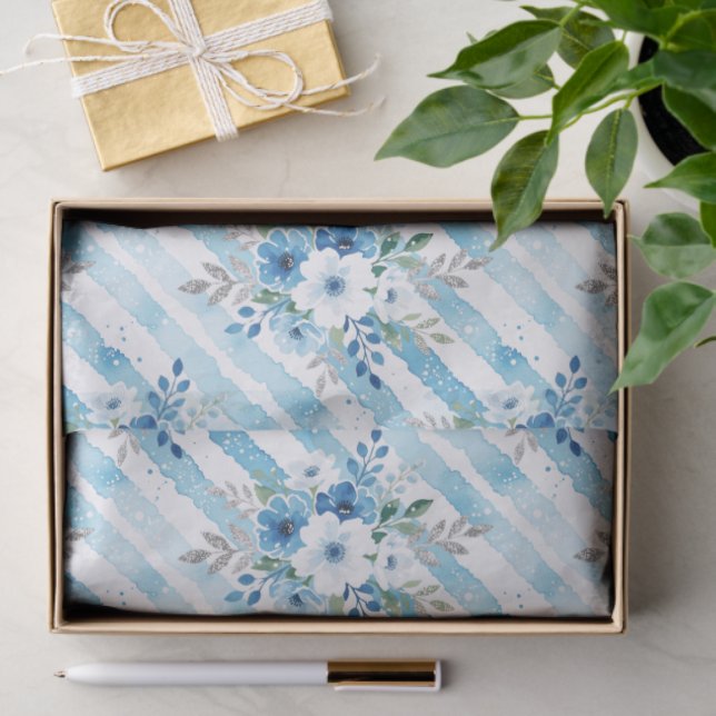 Seda Papel de Presente Floral com Listras em Aquarela A (Presente)
