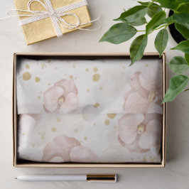 Seda Papel de Presente Floral Rústico Bege e Dourado Bo