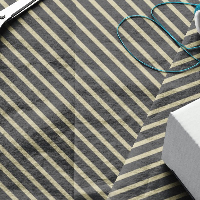 Seda Papel de Presente Moderno Listrado Preto e Dourado (Simple black and gold striped tissue paper for modern elegant gift packaging. 🎁✨)