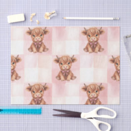 Seda Papel de Presente Vaca das Terras Altas Xadrez Ros