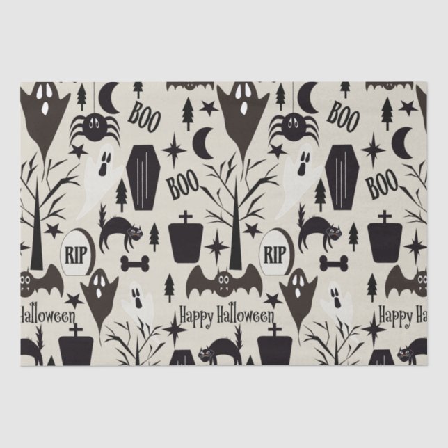 Seda Papel de regalo Happy Halloween negro (Frente )