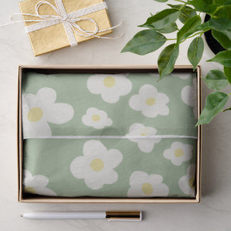 Seda Papel de seda, verde com flores brancas.