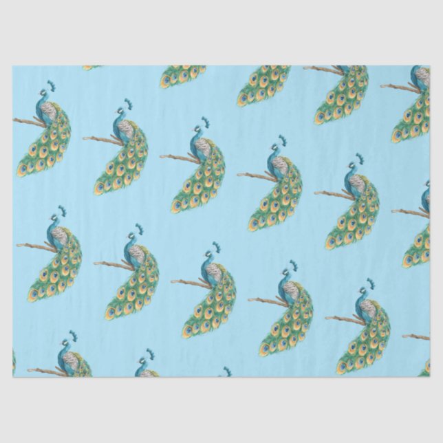 Seda Papel de Tecido Azul Design 3 da Série Peacock (Frente )