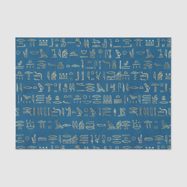 Seda Papel de Tecido Azul e Ouro de Hieróglifos Egípcio (Frente )