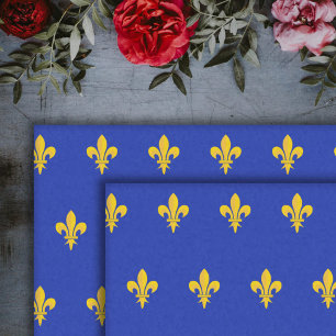 Seda Papel de Tecido Azul Real com Fleur de Lis dourado