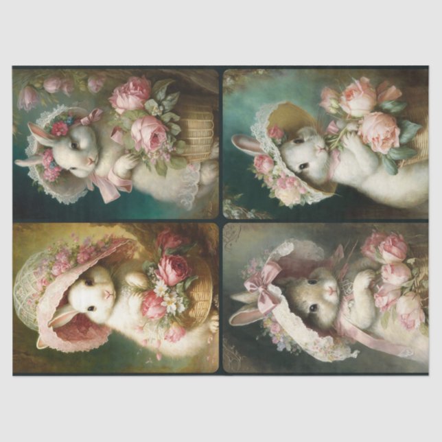 Seda Papel de Tecido Bonnet Bunnies (Frente )
