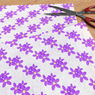 Seda Papel de Tecido Branco Floral de Padrão Flor Roxo