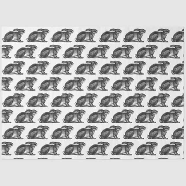 Seda Papel de Tecido Bunny Rabbit a Preto e Branco (Frente )