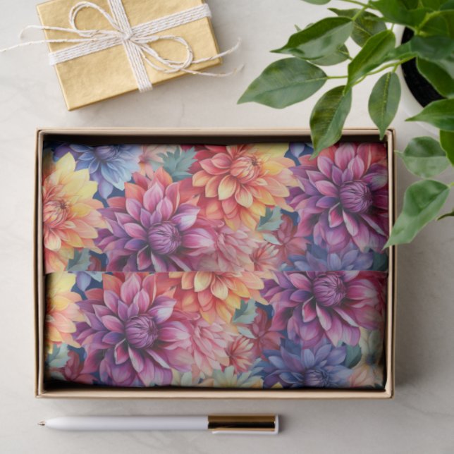 Seda Papel de Tecido Colorido Dahlias (Presente)