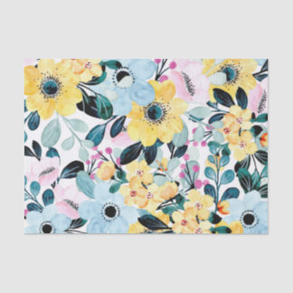 Seda Papel de Tecido das Flores Azul e Amarelo - Brilho