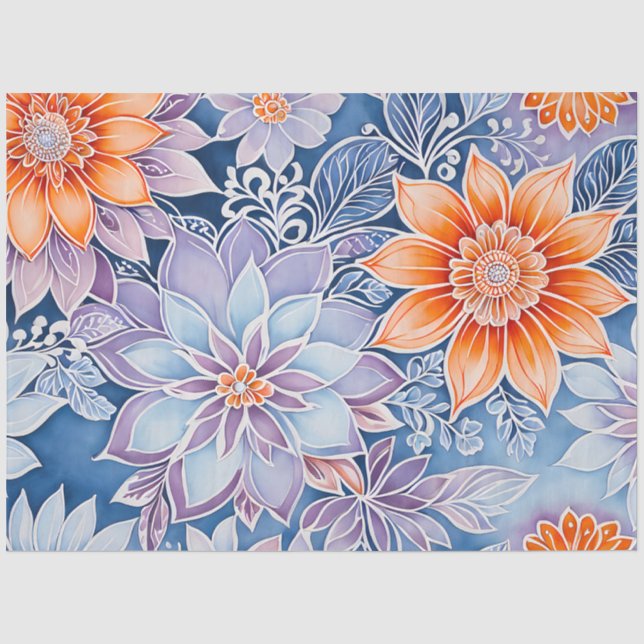 Seda Papel De Tecido De Arte Floral Colorida (Frente )