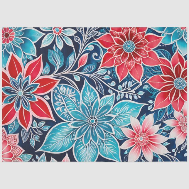 Seda Papel De Tecido De Arte Floral Colorida (Frente )